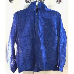 Chicos Hoodie Jacket Large Lace Floral Linen Blend Burnout Sheer Full Zip 17033x